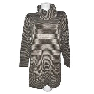Eight Eight Eight Womens XL Striped Cowl Neck Cotton Knit Tunic Sweater Pockets